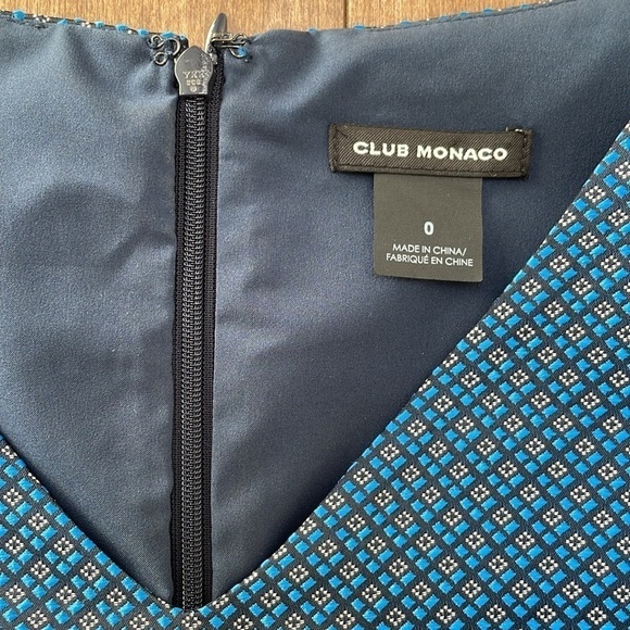NWOT Club Monaco Blue white Dotted Jacquard Shift Dress sleeveless v neck SZ 0 - Picture 9 of 13